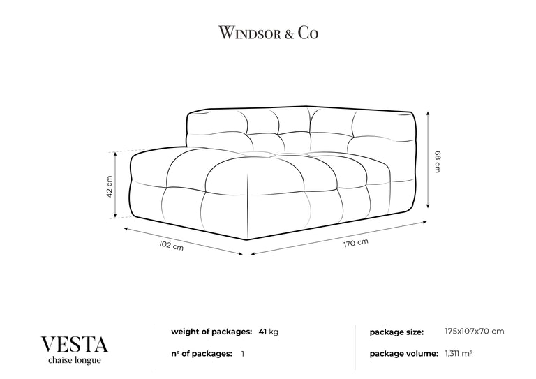 Chaise Longue Vesta links velvet
