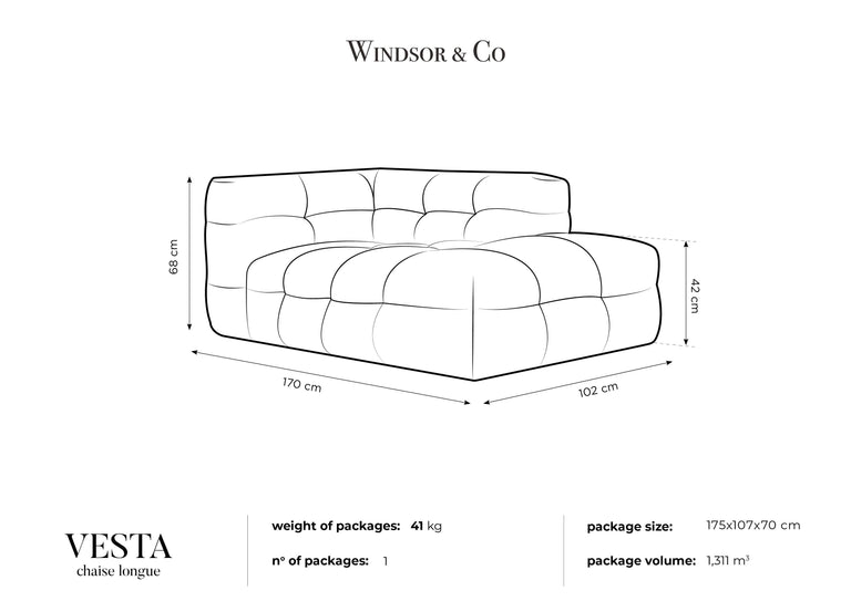 Chaise Longue Vesta rechts velvet